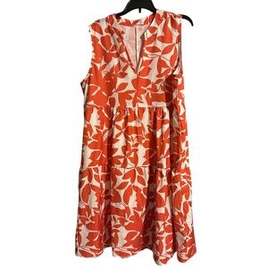 🌈4/$8🌈 Sleeveless Orange and White Leaf Print summer Dress